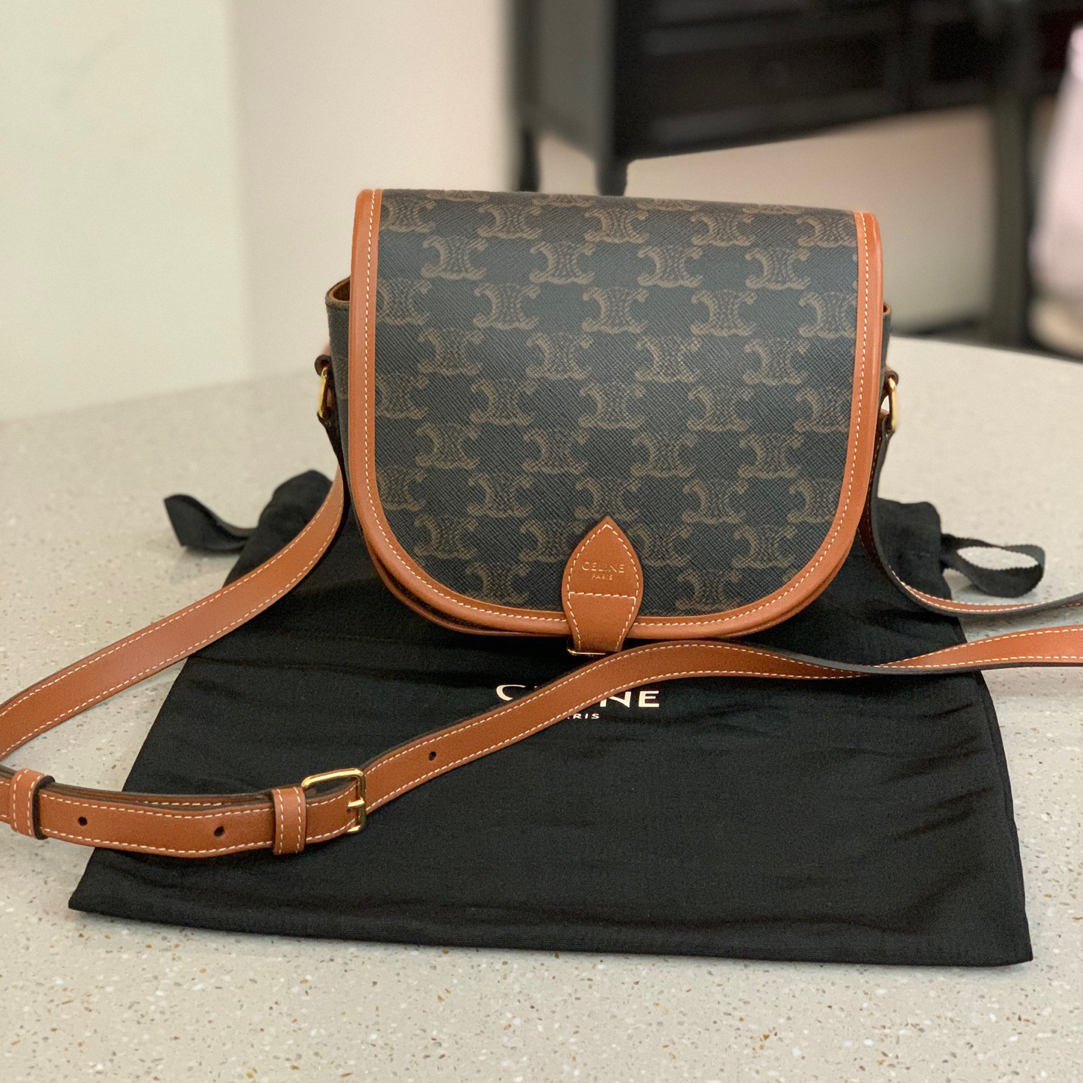95新 Celine/思琳 老花马鞍包斜挎包