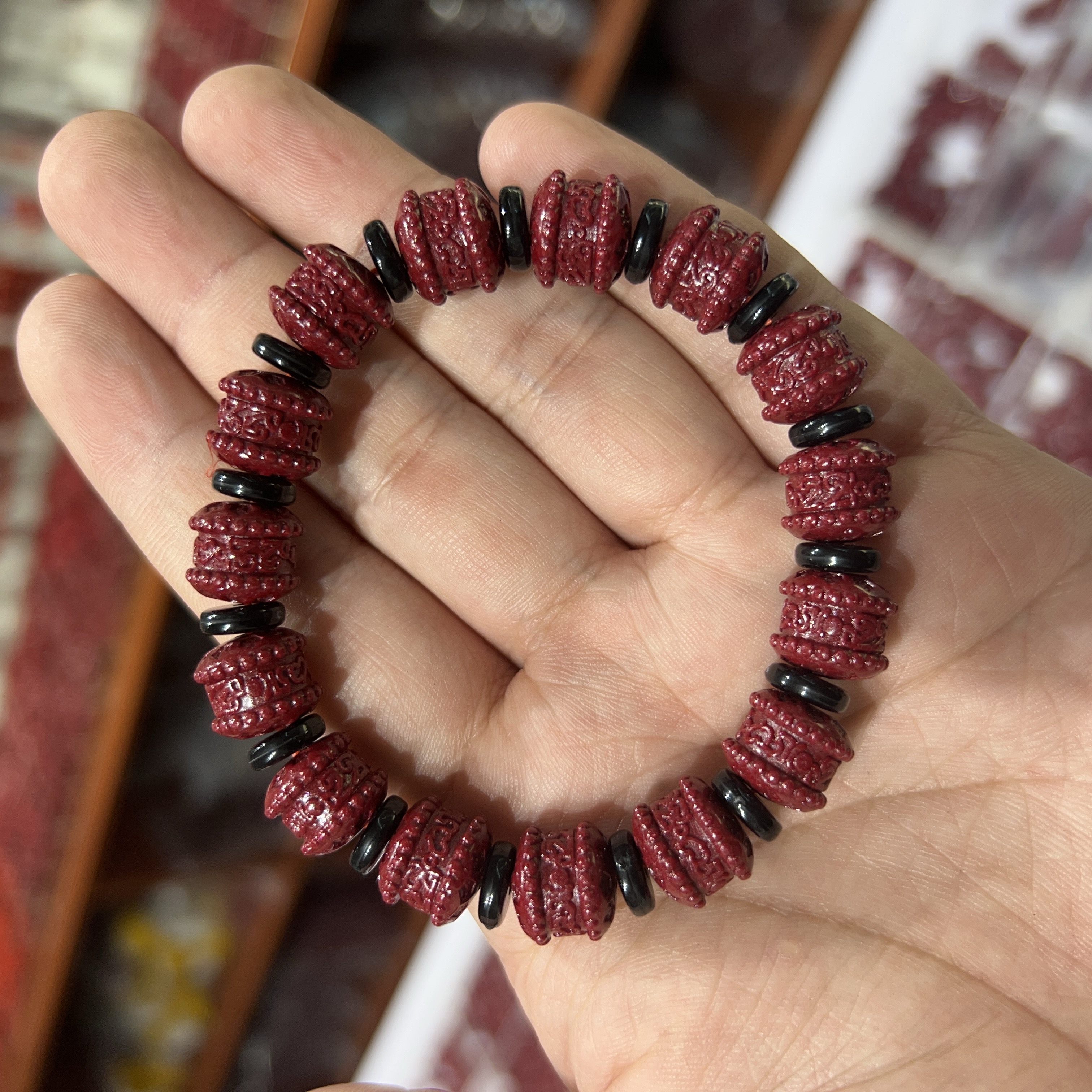 含辰砂工艺品真品高含量六字箴言莲花桶珠紫金砂手串本命福佑手链