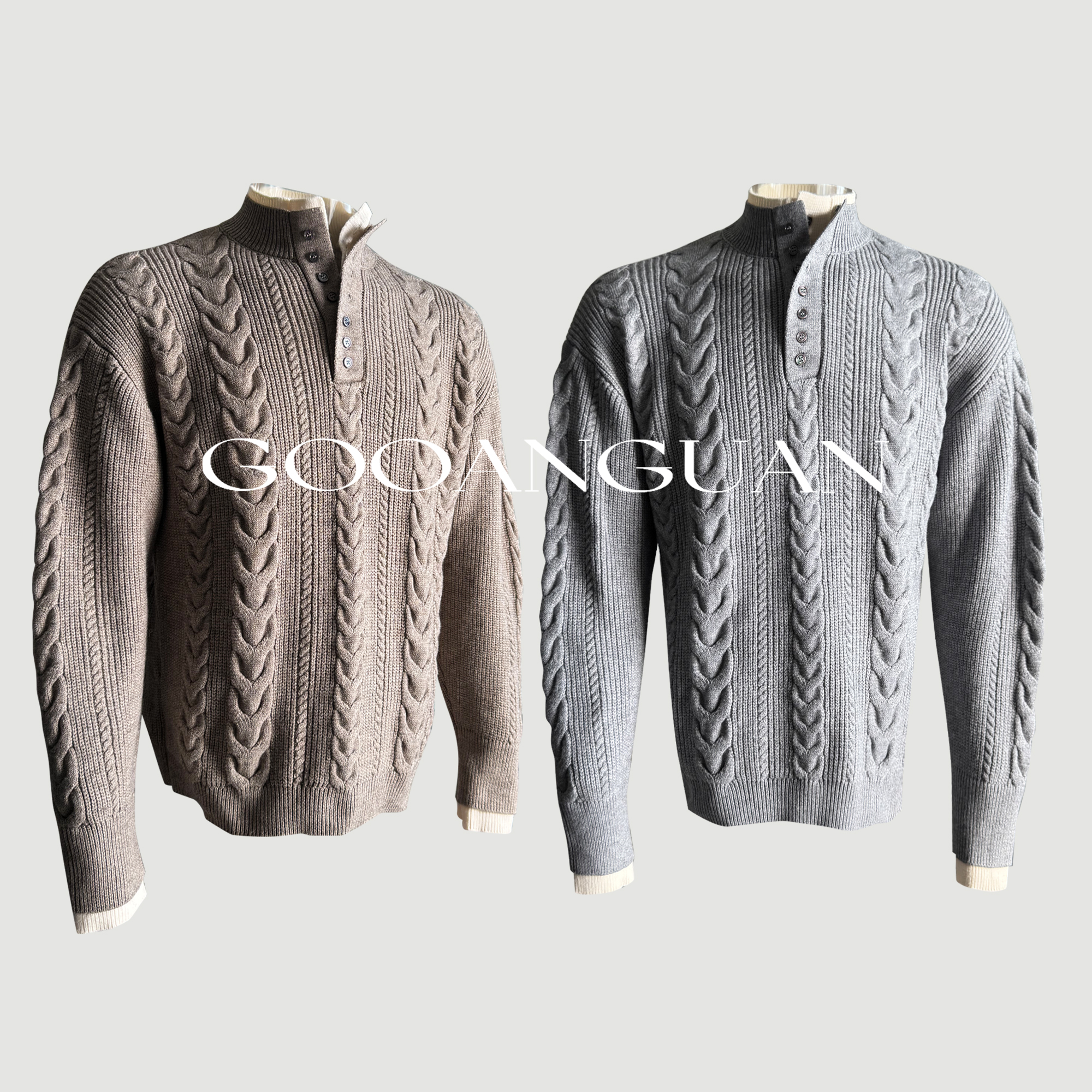 超精纺立体浮雕双领毛衣秋冬重磅600克保暖亲肤针织衫高领毛衣男