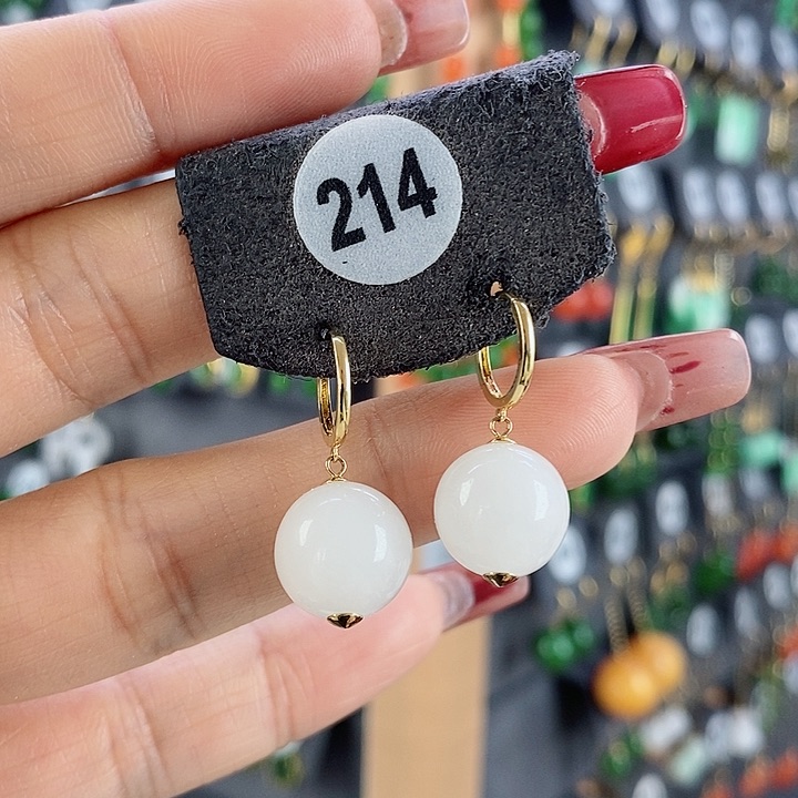 和田玉耳饰18K金镶嵌