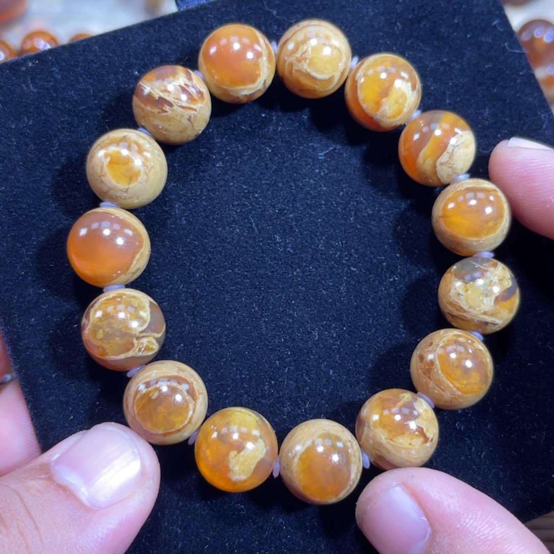 琥珀未镶嵌手链14规格天眼蛋黄溶洞手串