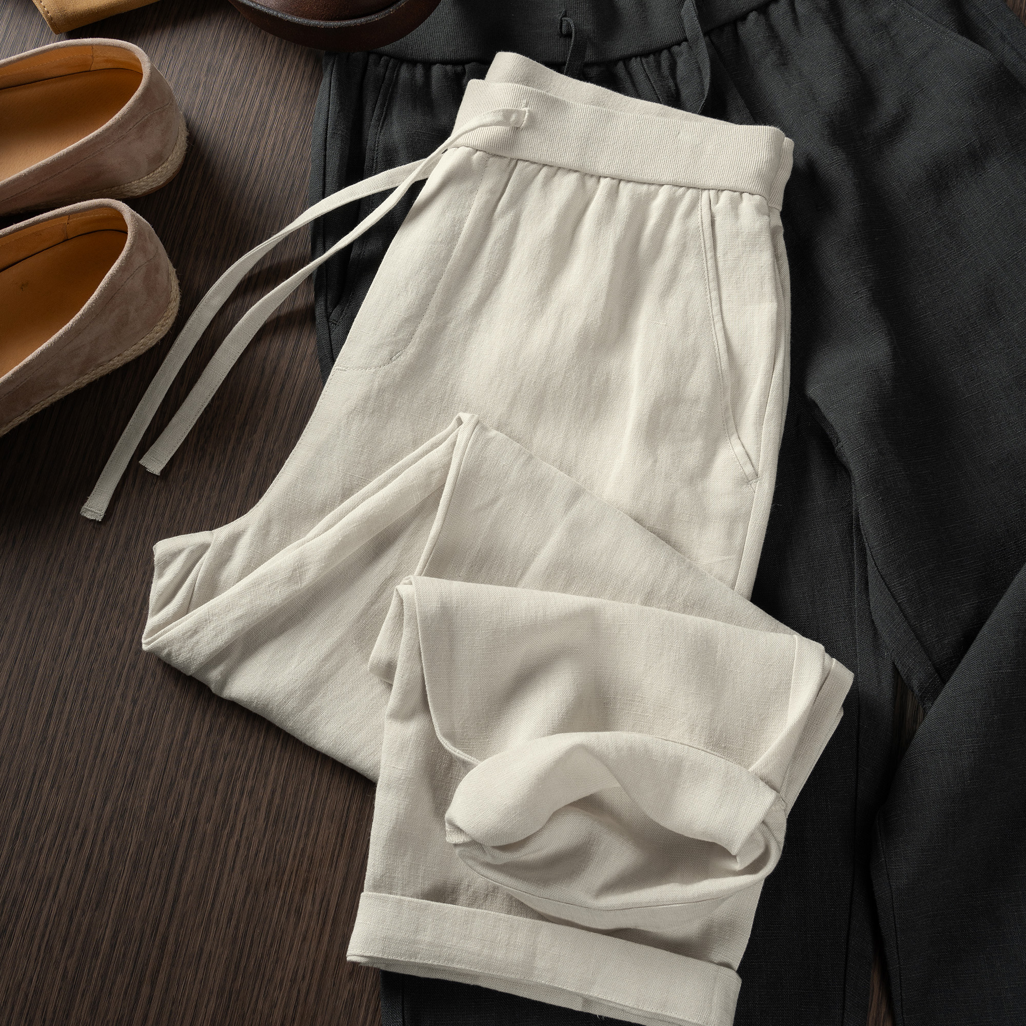 棉麻老吴 【宽松直筒】秋季直筒裤亚麻宽腿长裤宽松天丝麻长裤