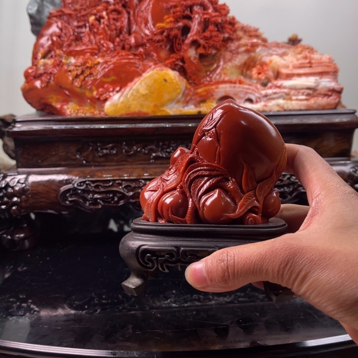 寿山石寿桃摆件手把件