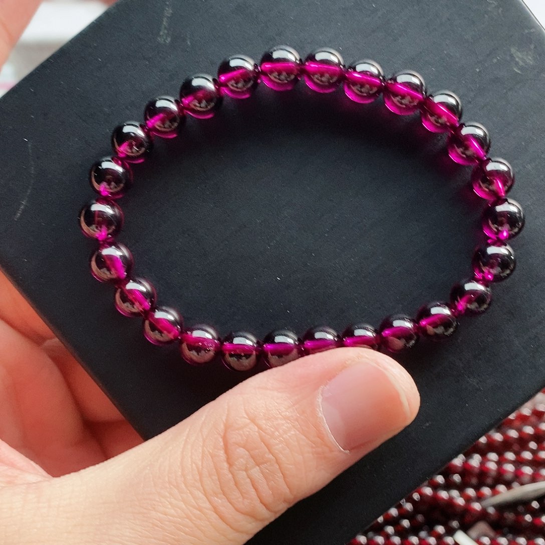 石榴石（紫牙乌）手链未镶嵌7.3mm冷紫帝王紫