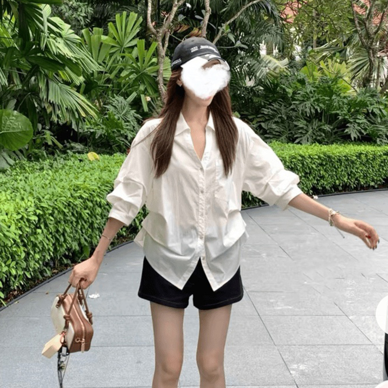 老钱风百搭翻领长袖衬衫女秋季新款设计感小众收腰褶皱白色上衣服