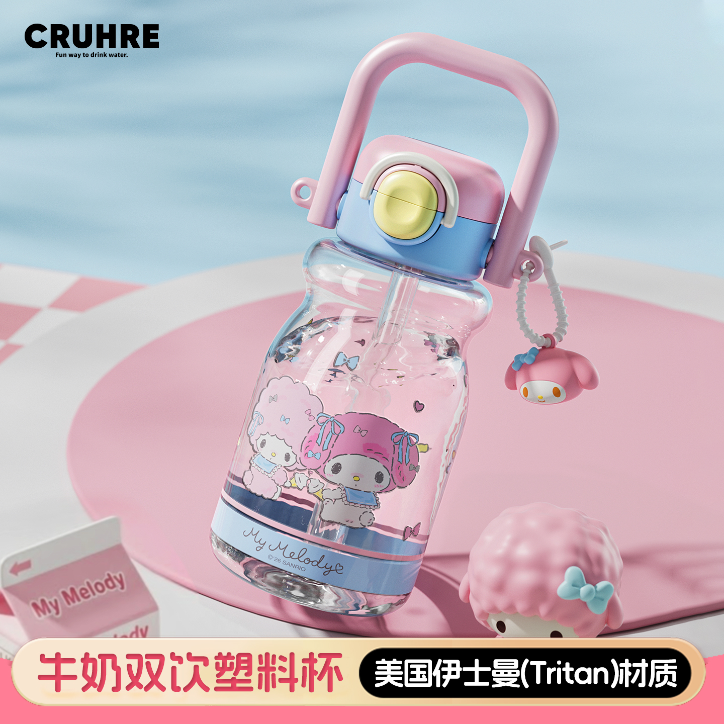 CRUHRE/初和【正版三丽鸥】tritan耐高温水杯女孩可爱美乐蒂吸管杯