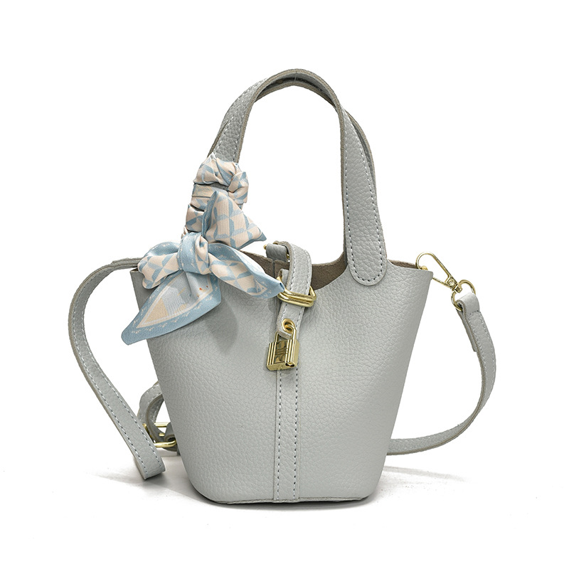 荔枝纹菜篮子高级感水桶包时尚百搭丝巾单肩包手提子母包