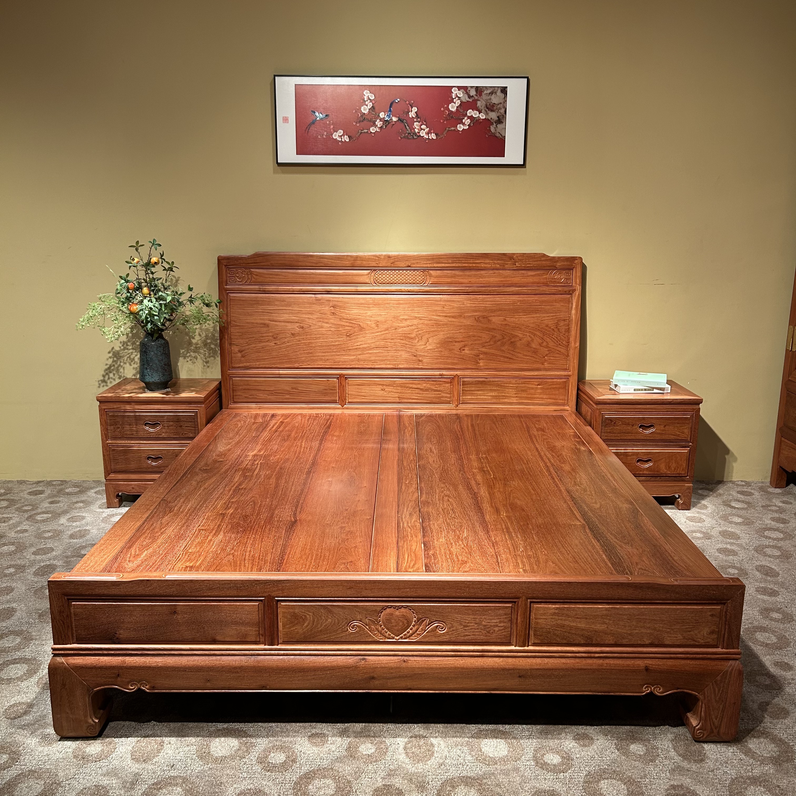 缅花大果紫檀红木大床1.8米新中式现代简约风主卧全实木床