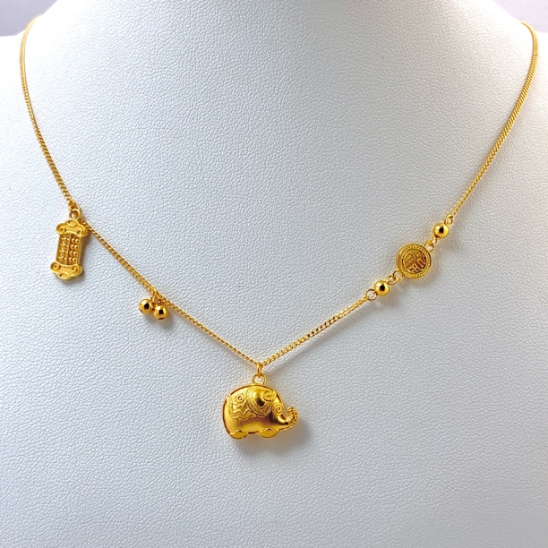 纯万福足金999黄金5G工艺算盘墩墩象项链