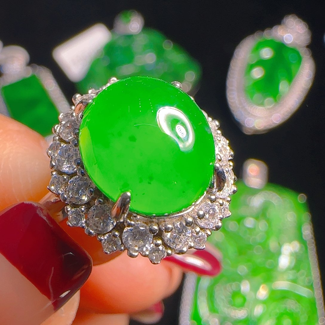 翡翠戒指银S925镶嵌天然