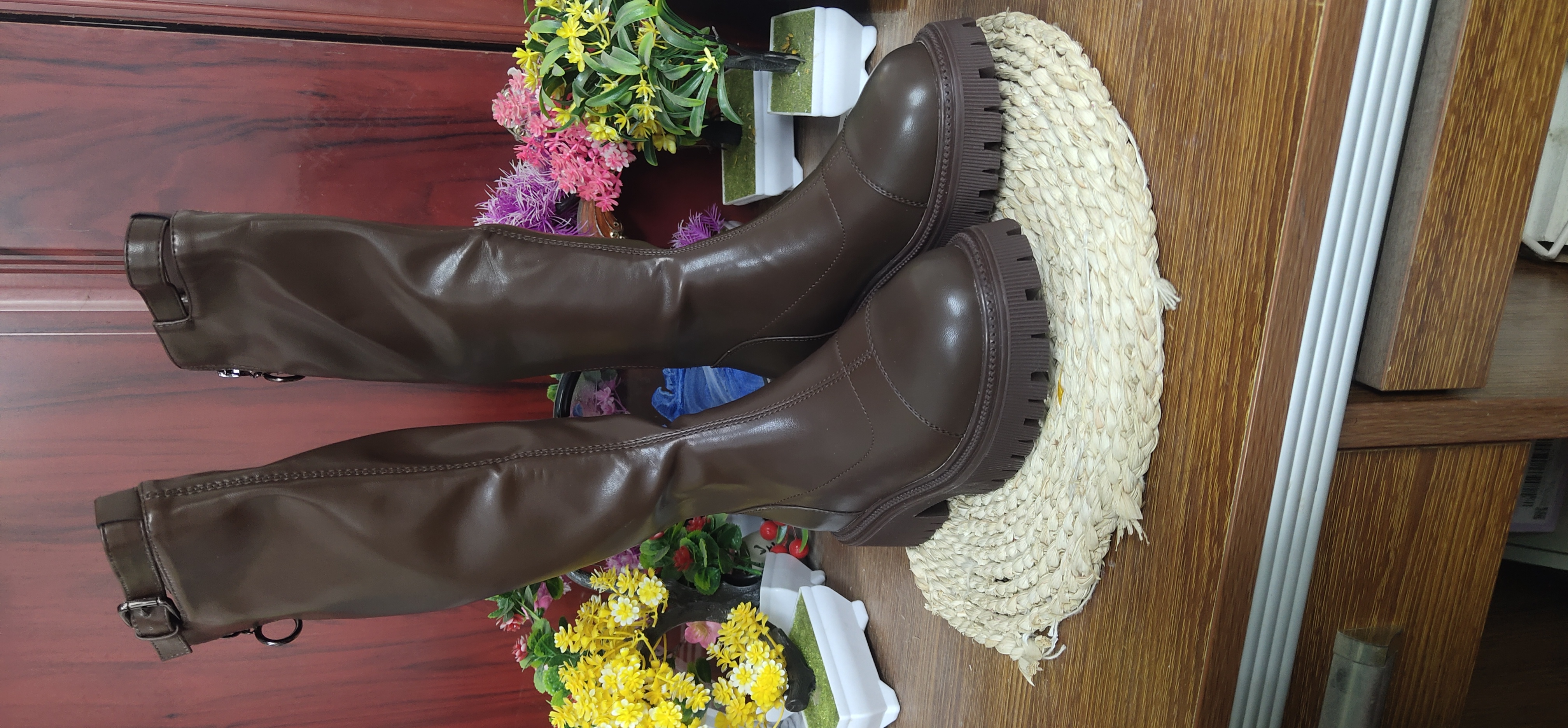 缘缘平口不过膝厚底圆头显瘦气质女鞋39 229