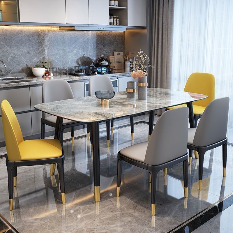 进口岩板餐桌椅组合现代轻奢小户型饭桌家用长方形桌子岩板餐桌椅