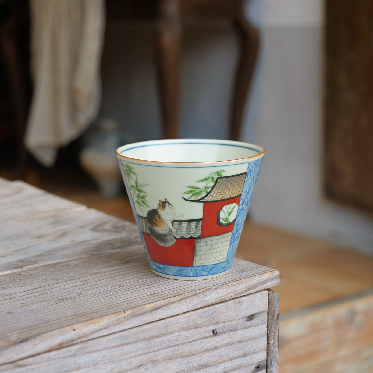 时节 景德镇青寻手绘宫墙红猫咪咖啡杯