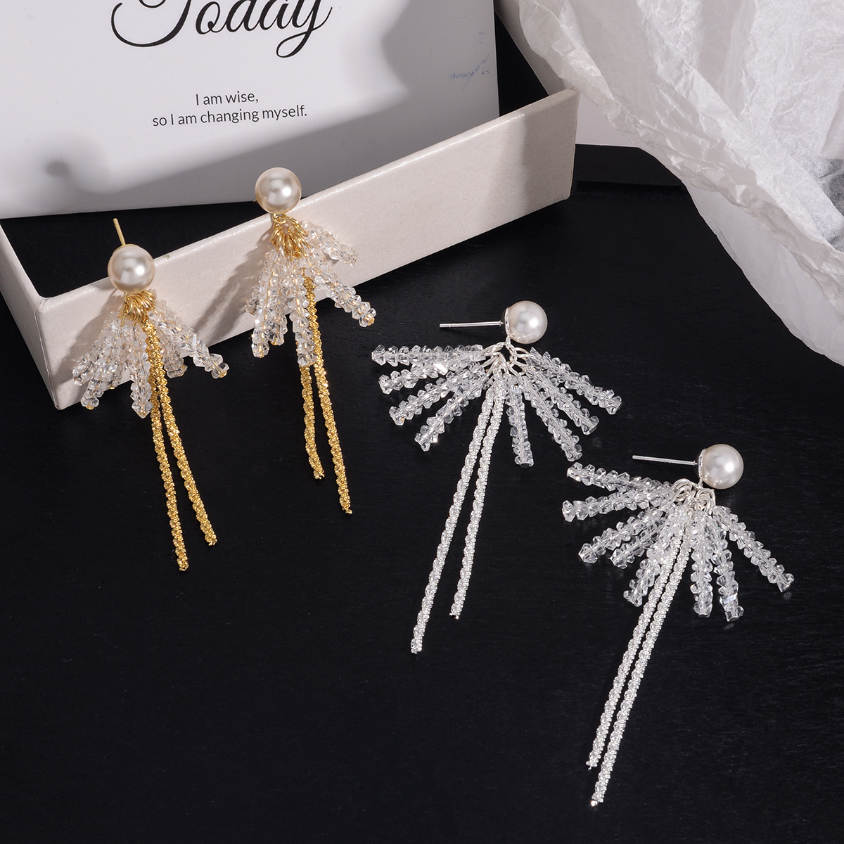 长款流苏耳夹无耳洞耳环女轻奢小众独特气质设计感耳钉水晶耳夹