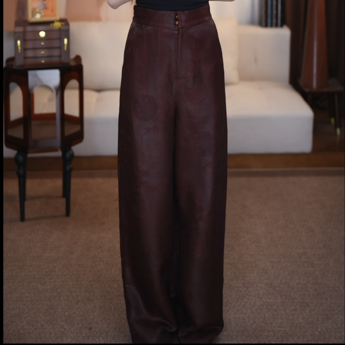 【炽熠】红云纱新中式时尚松紧腰显瘦国风百搭宽松复古中式裤子