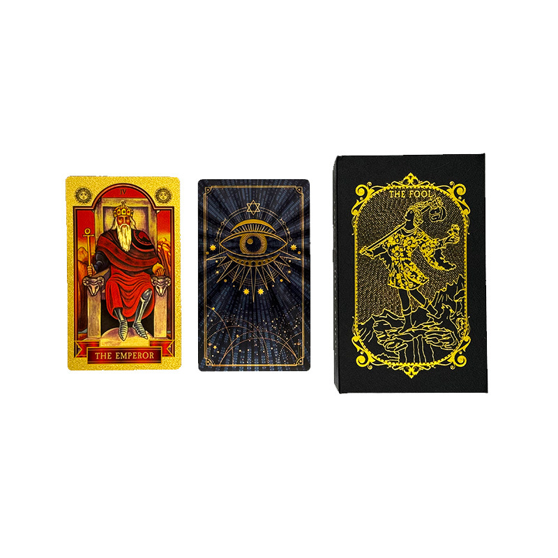 金箔tarot彩印PVC防水塔罗牌 带中文说明书镭射星眼