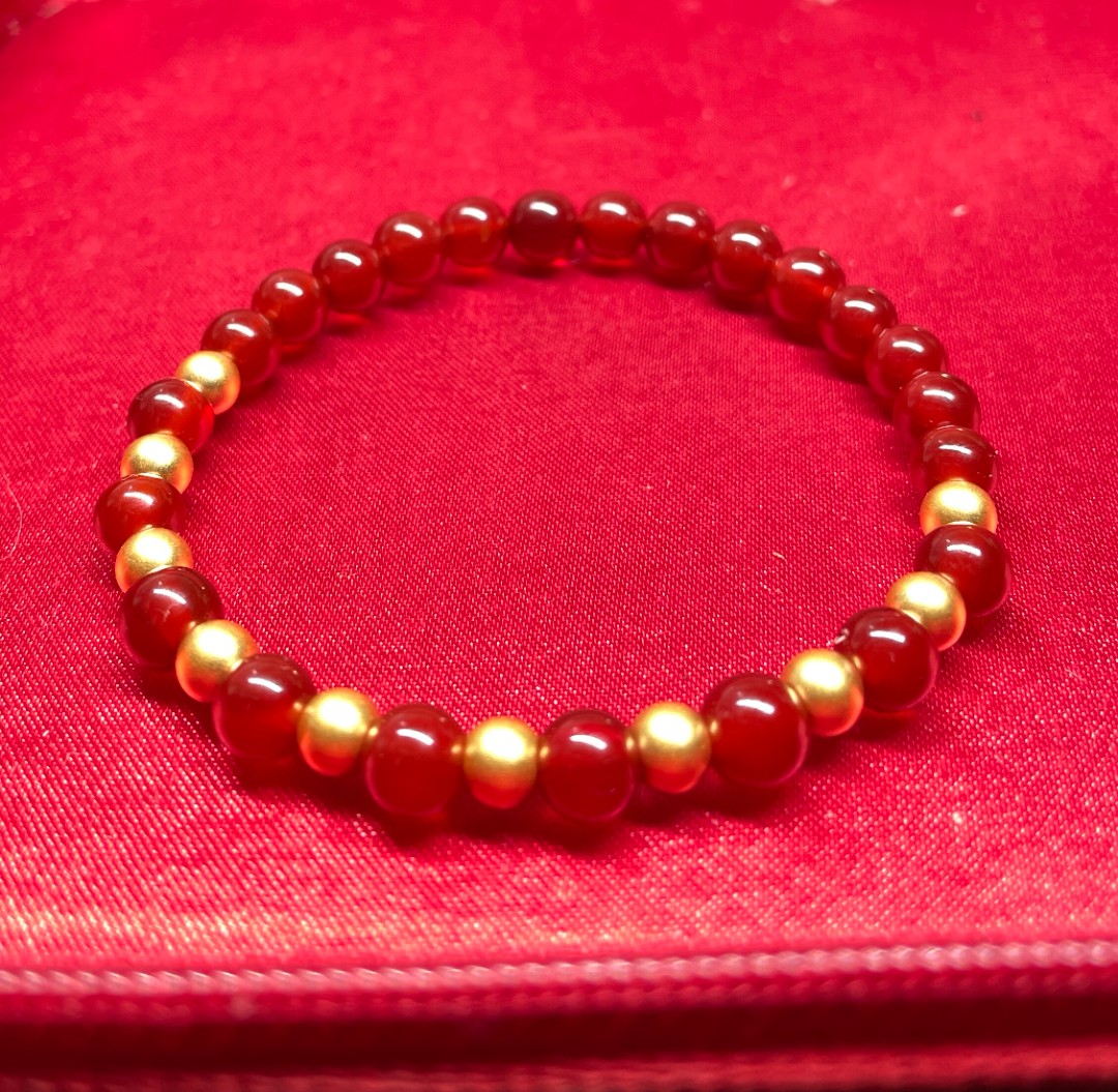 （2）足金时尚百搭约5mm古法金珠十颗（赠卡六红玛 瑙/玉髓手串）@006