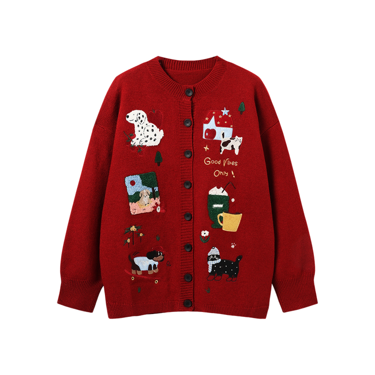 西町村屋韩系开衫女装2025冬季新款趣味文艺风短款外套CAAD10044