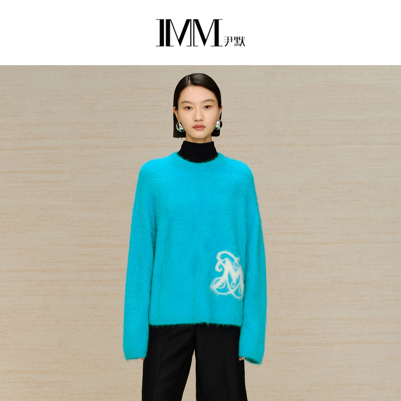 IMM尹默女装2025冬季羊驼毛圆领针织衫高品质蓬松垂顺感毛衫