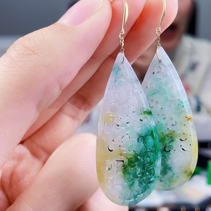 翡翠耳饰18K金镶嵌饰品