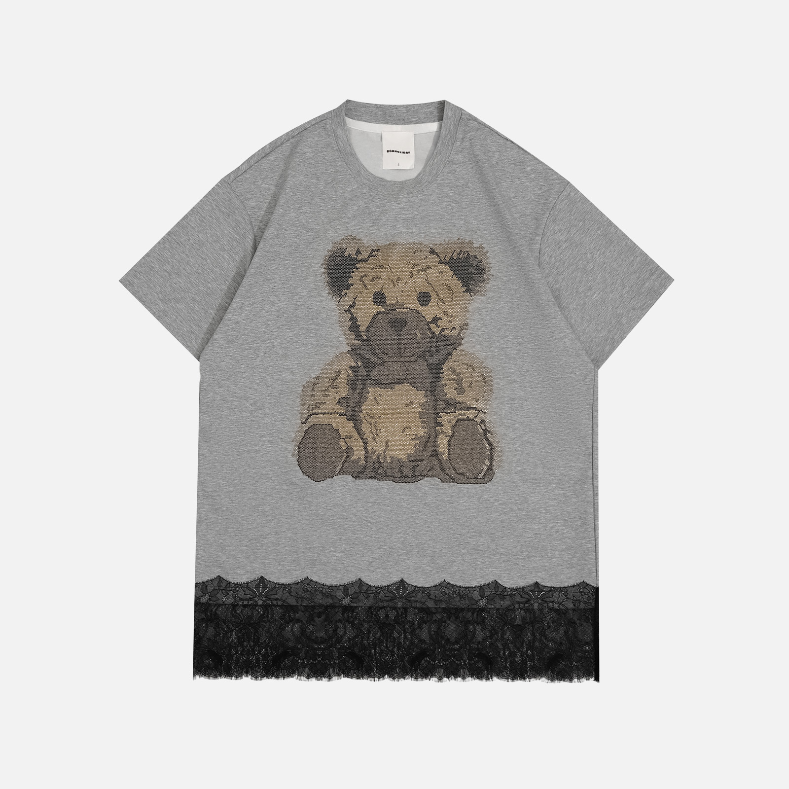 25N夏季新款轻奢高级感美式街头潮流设计蕾丝小熊短袖大T 152496