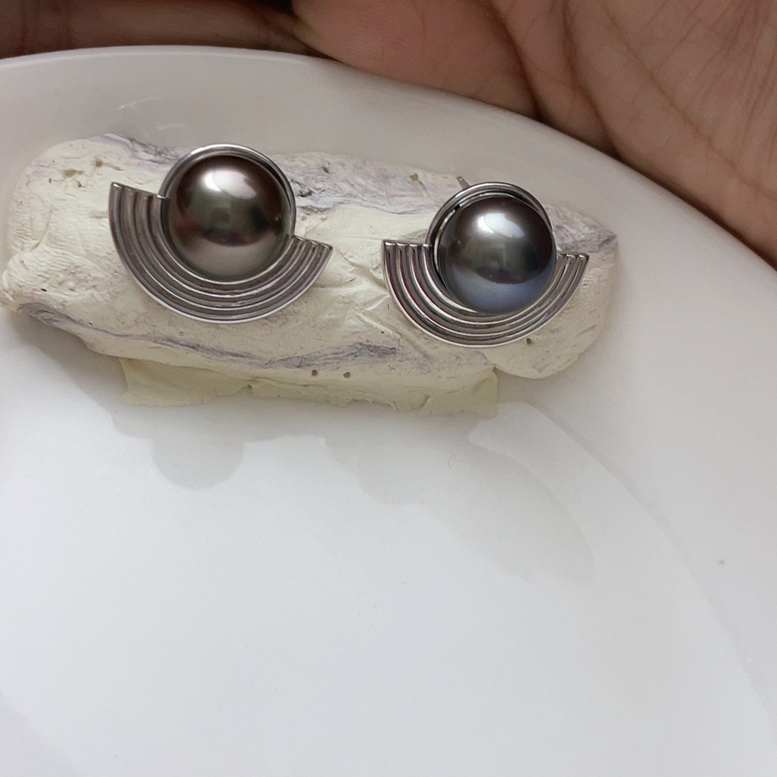 海水珍珠耳饰银S925镶嵌