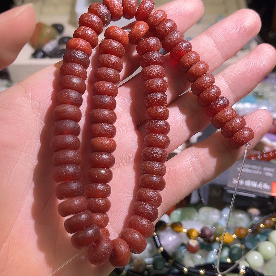 玛瑙/玉髓未镶嵌珠宝半成品红玛瑙算盘珠卡5*10mm