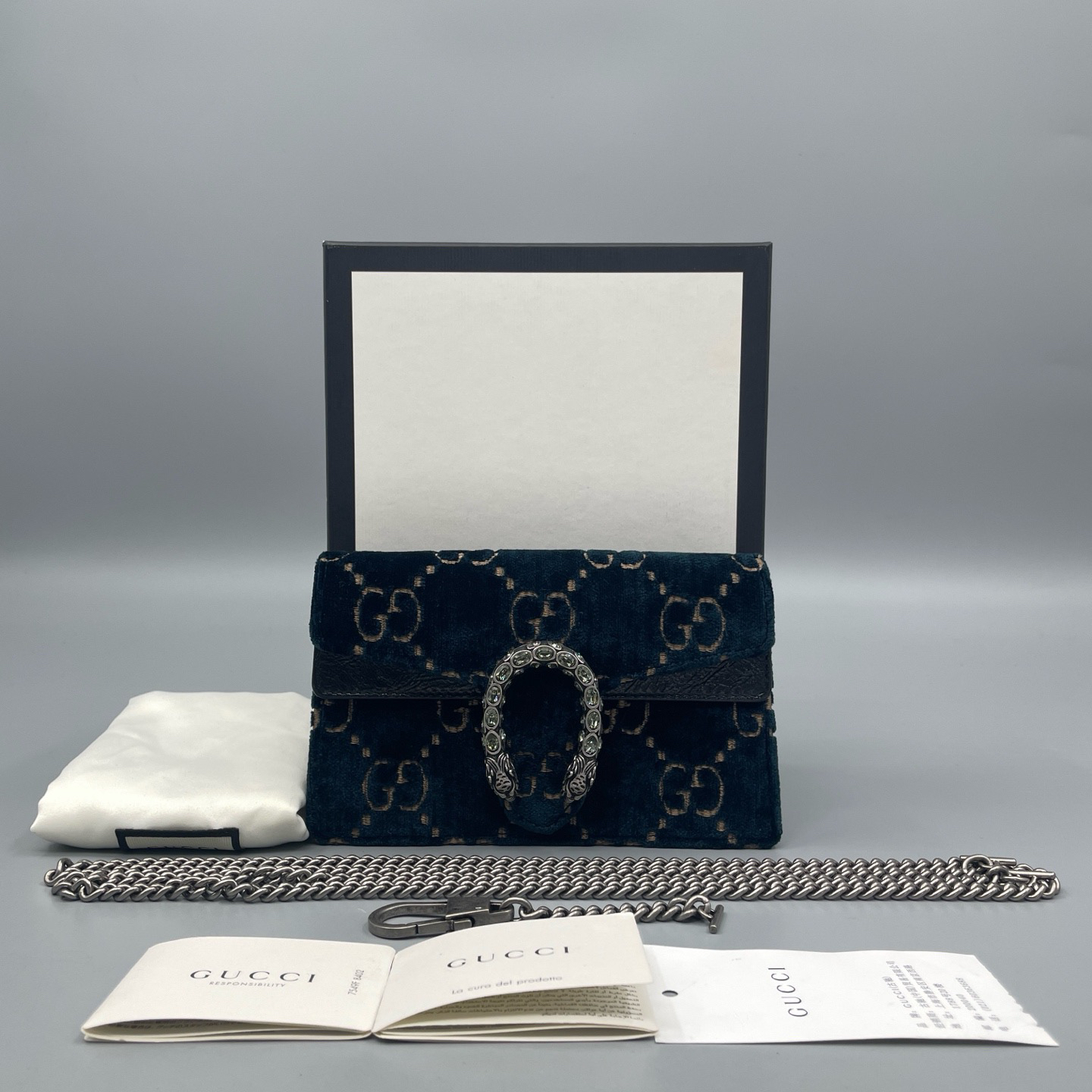 95新 GUCCI/古驰 Gucci 蓝色丝绒mini钻扣酒神  尺寸16*10 A3554