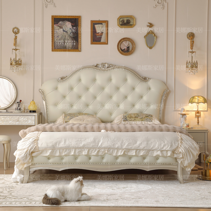 2222#美式轻奢实木床主卧室双人主卧法式奶油风公主床法式床