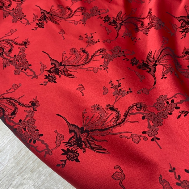 红黑色秋季新品冠乐皱服装手工布料旗袍裙子礼服家居布料