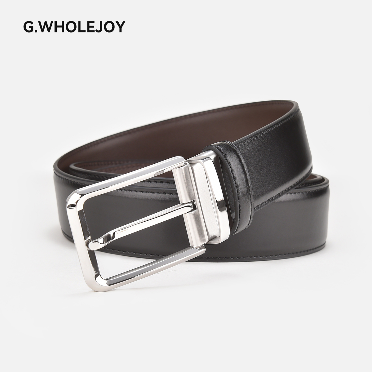 G.WHOLEJOY男士双面旋转不锈钢优雅商务光面轻职风3.5宽皮带2530