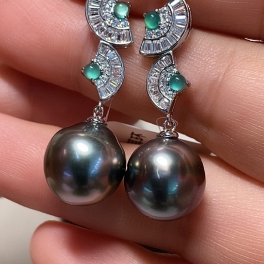 银S925镶嵌海水珍珠耳饰12.3