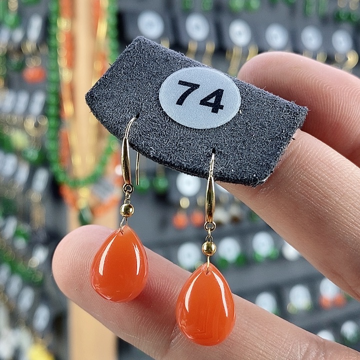 南红玛瑙耳饰18K金镶嵌