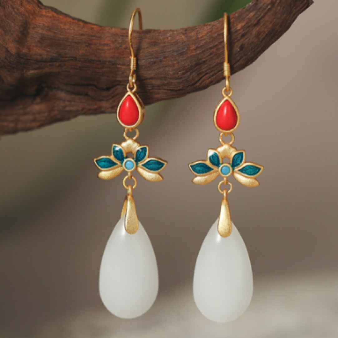 铜合金耳饰 中国风元素设计冷珐琅工艺复古宫廷耳环女