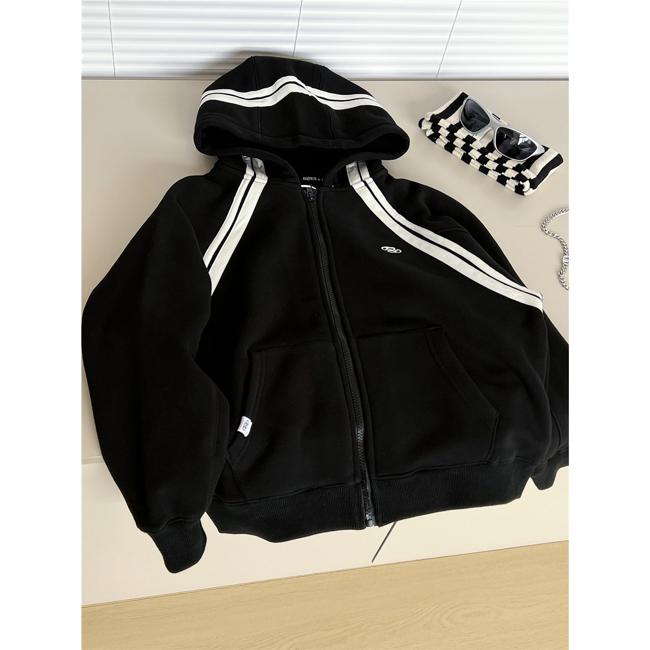 2025秋冬童装儿童加绒连帽外套韩版镶条男童中大童洋气加厚外套