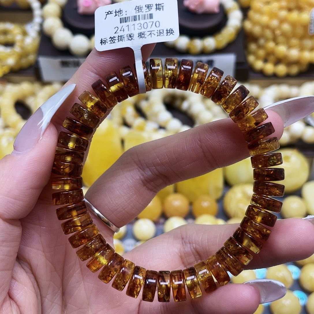 琥珀珠宝奇石未镶嵌9mm爆花珀福利款