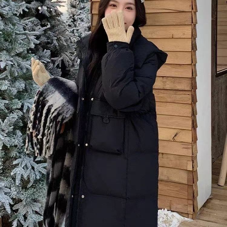 羽绒服女长款2025冬新韩版时尚宽松连帽收腰显瘦白鸭绒保暖外套