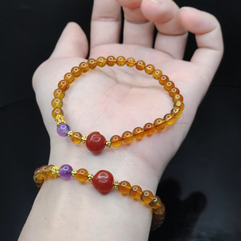 【康康严选】灵草药珀琥珀单圈手串X9【多样性发其一】约5mm+