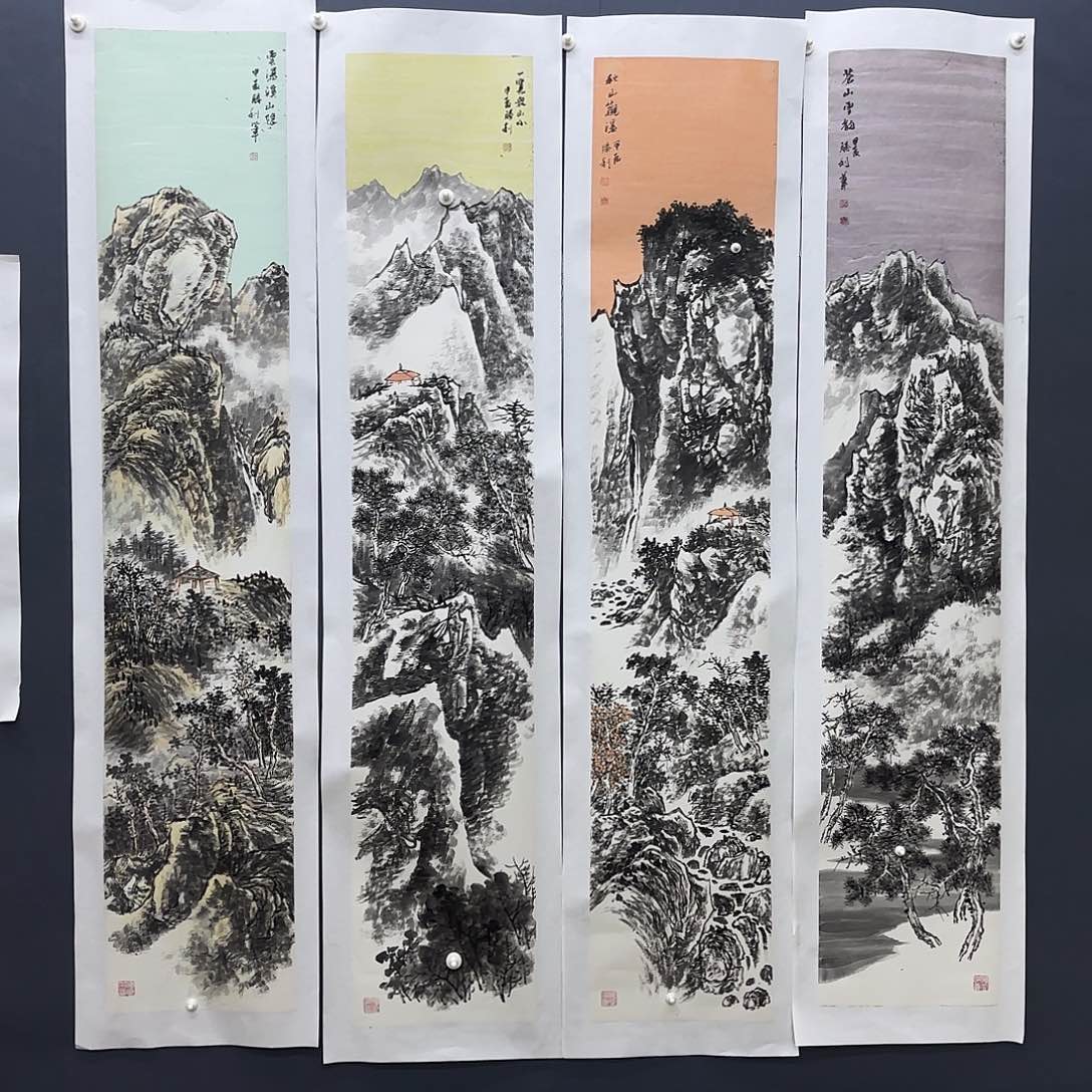 国画山水四条屏作品