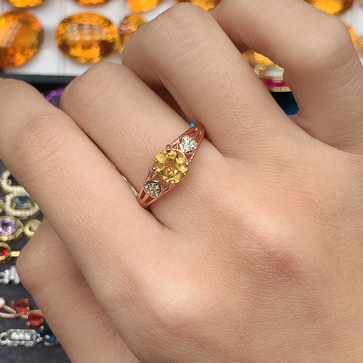 黄晶戒指银S925镶嵌