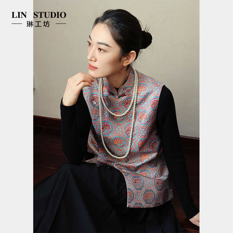 琳工坊妃冷花色中式马甲时尚优雅气质轻奢时尚新款女装唐琳设计师