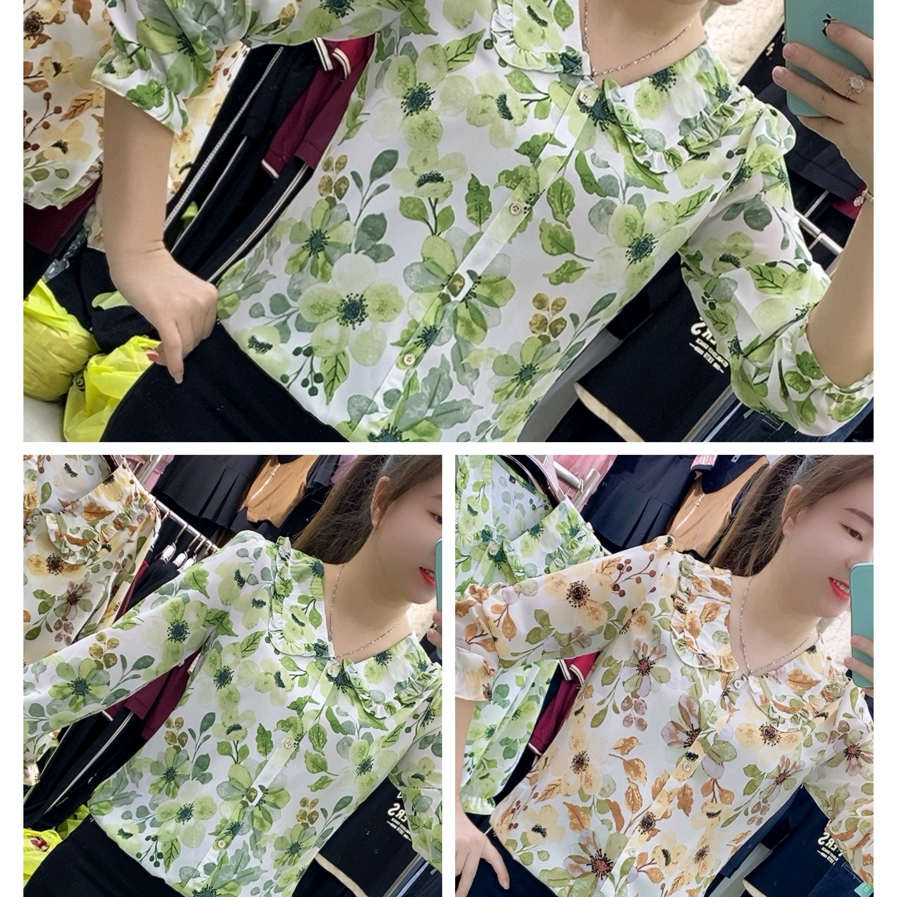 【十姐妹推荐】秋季时尚碎花衬衫不对称设计荷叶边显瘦气质上衣