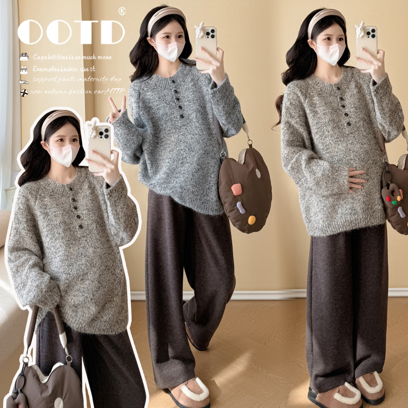 加厚孕妇上衣秋冬季慵懒风美拉德色系针织孕妇毛衣设计感打底衫女