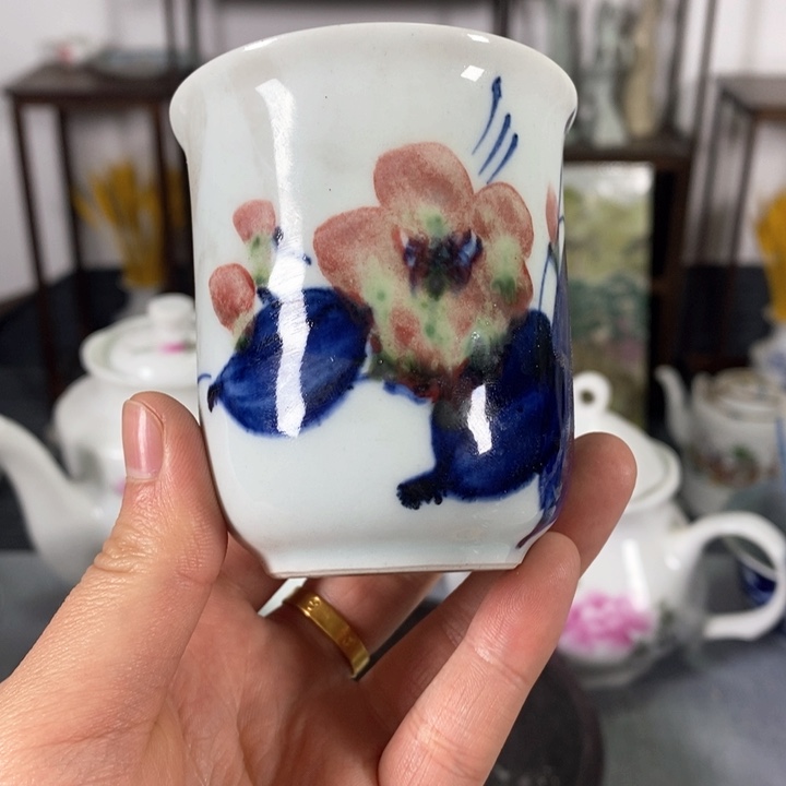 摆件民艺单花釉里红杯