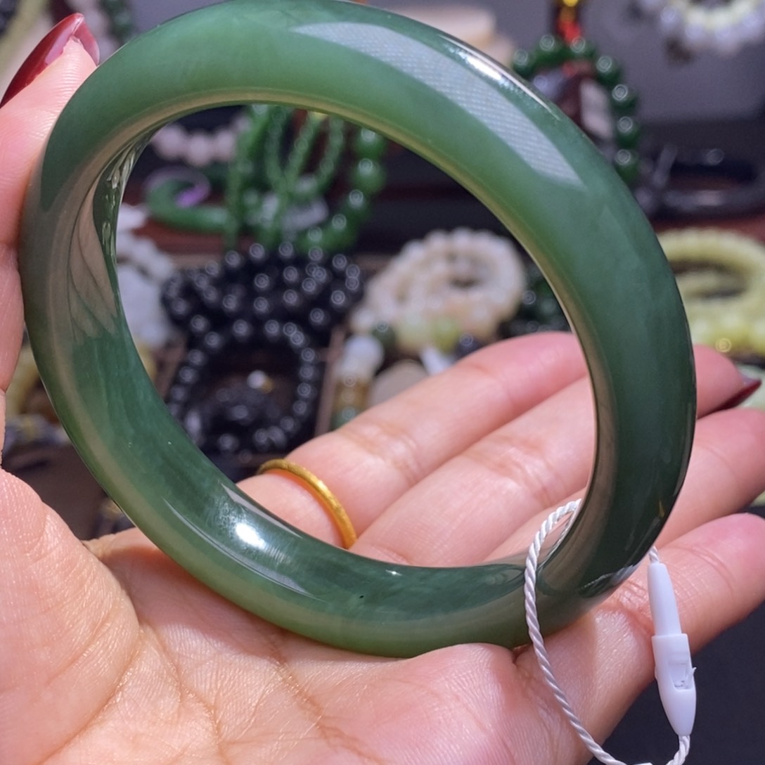 和田玉毕业级老矿料碧玉猫眼手镯59.8未镶嵌安*子