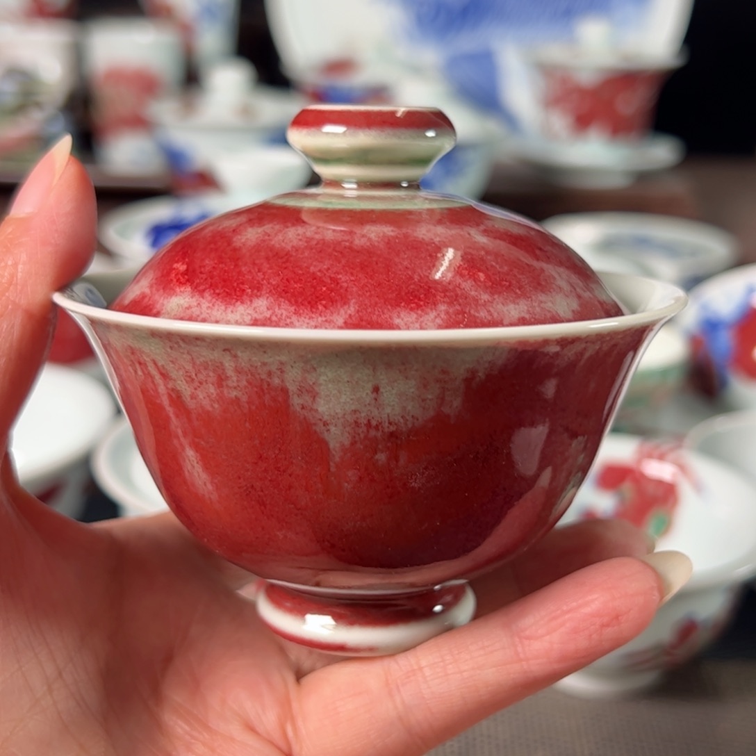 杯原矿青花釉里红瓷器