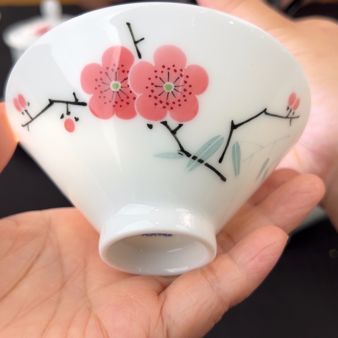 玉泥翠竹红梅斗笠杯