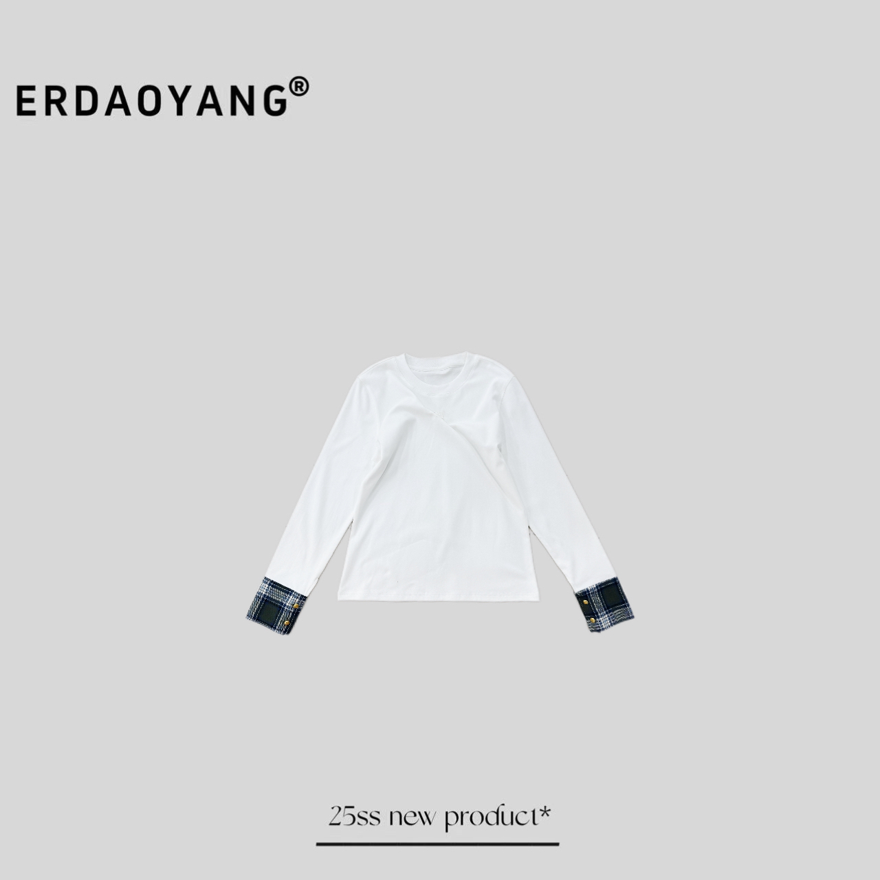 ERDAOYANG "柏林往事" 新款格纹拼接修身圆领长袖CXG025