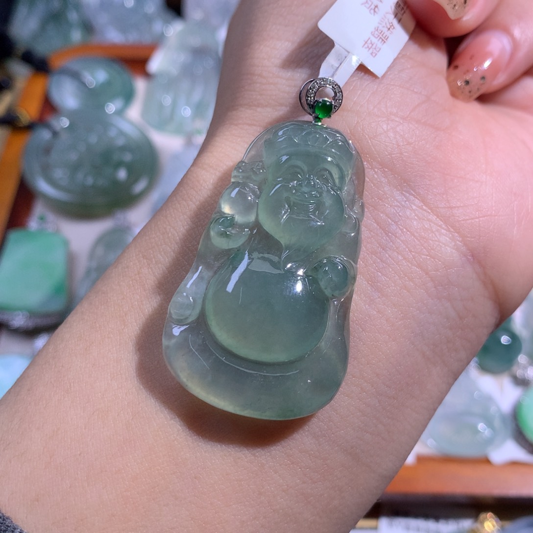 翡翠吊坠(不含链)18K金镶嵌冰财财