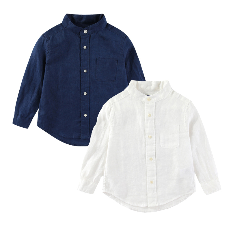 074男女童春夏小马亚麻立领长袖衬衣  中大童 